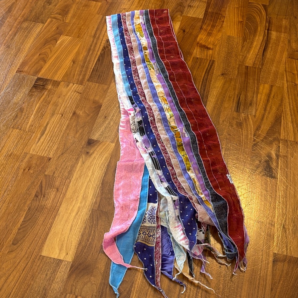 Bohemian Multi-Striped Patchwork Scarf - image 3